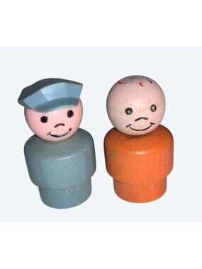 Wooden Fisher Price Little People Policeman and Bald Boy Figures